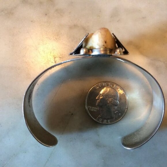 vtg STERLING ONYX tribal mexican maya Taxco cuff bangle bracelet - Picture 4 of 5